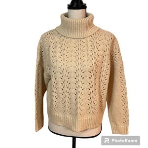Naf Naf Beige Knit Turtleneck Crop Sweater Sz-S